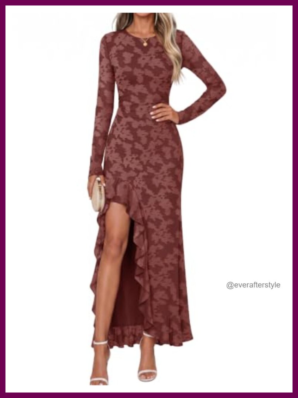 Womens Formal Long Sleeve Maxi Dress Wedding Guest Ruffle Slit